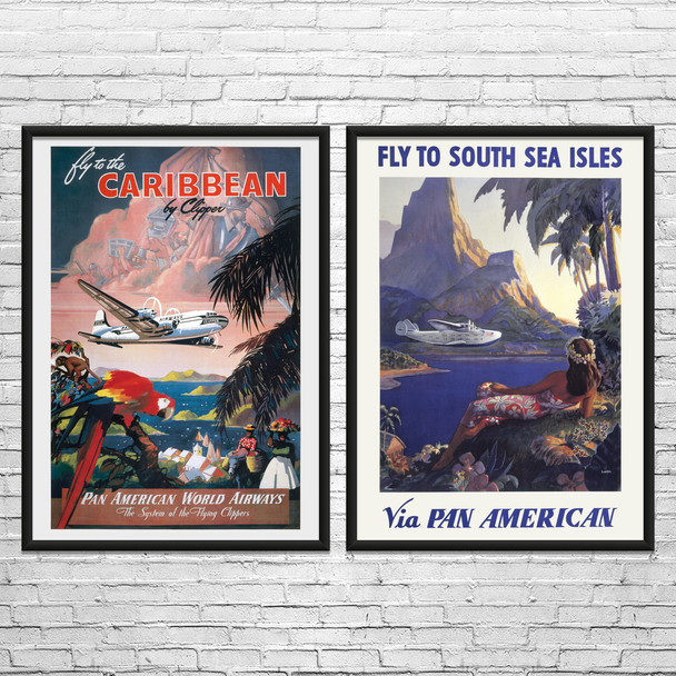 Pan Am Vintage Travel Art Set of 2