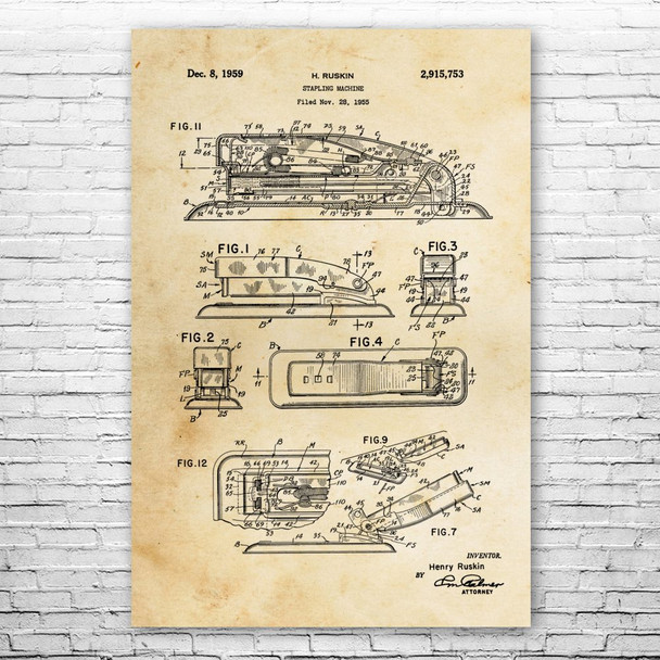 Stapler Patent Wall Art Poster (unframed) 8" x 10"