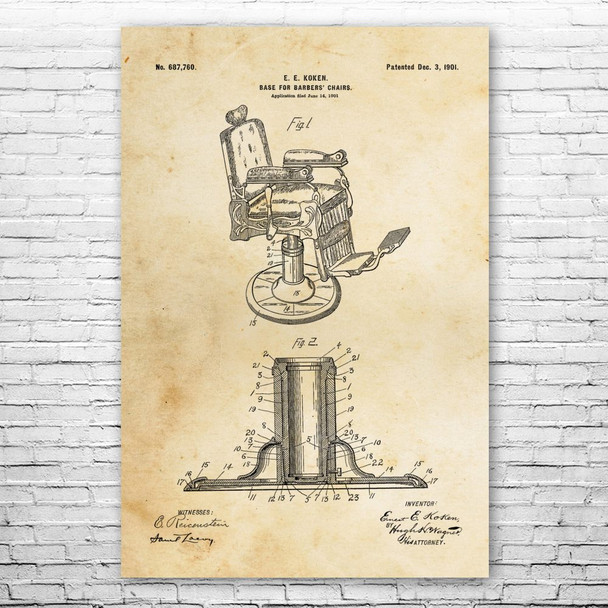 Barber Chair Patent Wall Art Poster (unframed) 11" x 14"