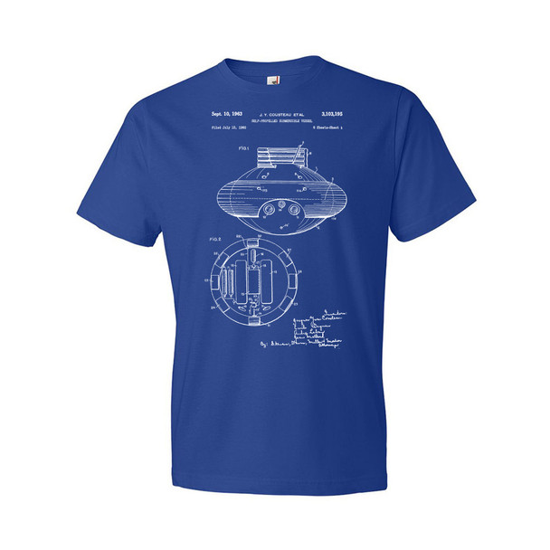Jacques Cousteau Submarine Patent T-Shirt Royal Blue