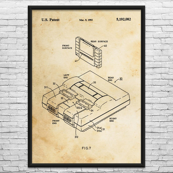 Super SNES Video Game System Patent Wall Art