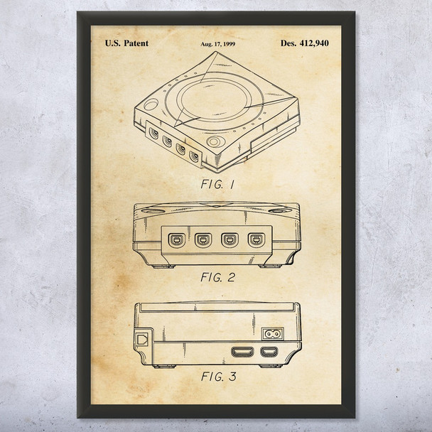 Dreamcast Video Game Console Patent Wall Art
