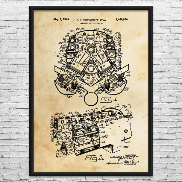 V8 Hemi Engine Patent Wall Art