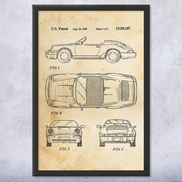 Porsche 964 Sports Car Carrera Coupe Patent Wall Art