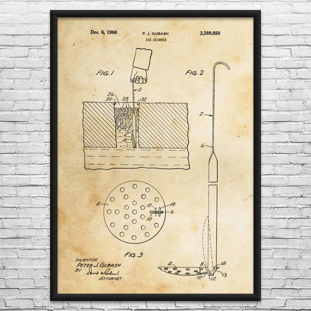 Ice Fishing Scoop Patent Wall Art
