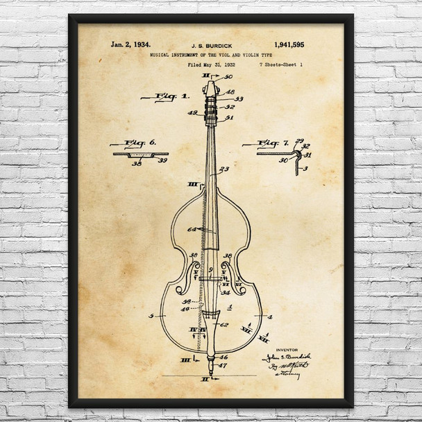Double Bass Violin Patent Wall Art