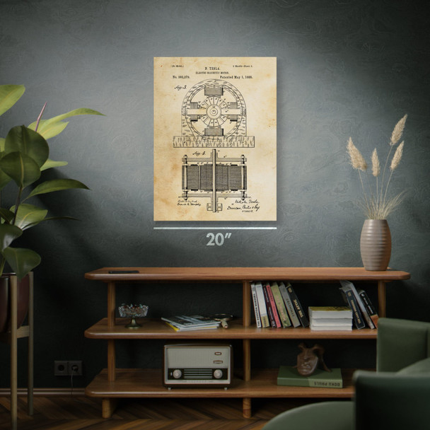 Nikola Tesla Electromagnetic Motor Patent Wall Art