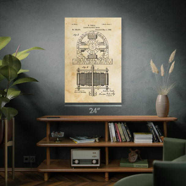 Nikola Tesla Electromagnetic Motor Patent Wall Art