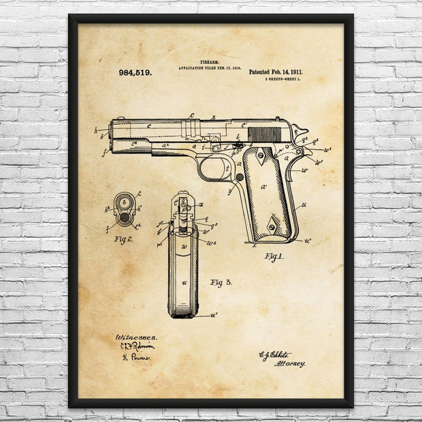 Model 1911 Pistol Patent Wall Art
