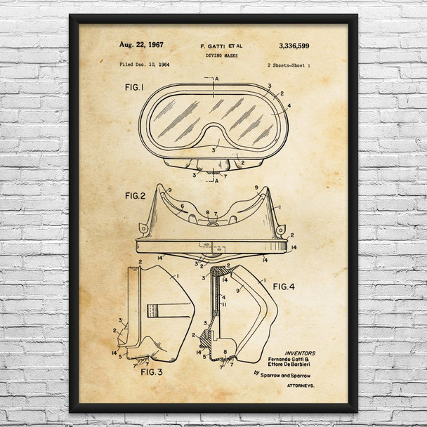 Diving Mask Patent Wall Art
