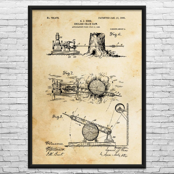 Endless Chain Saw Patent Wall Art