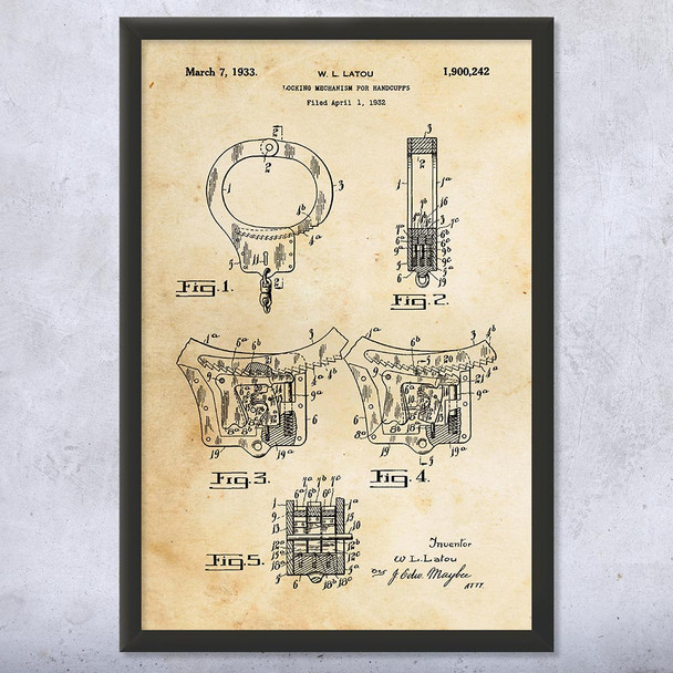 Handcuffs Patent Wall Art