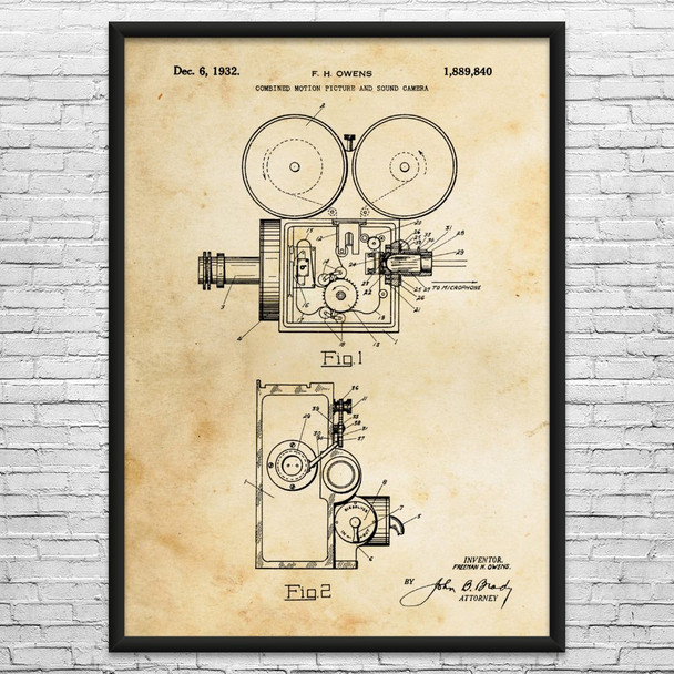 Motion Picture Camera Patent Wall Art