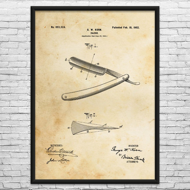 Straight Razor Patent Wall Art