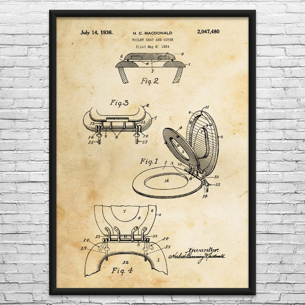 Toilet Seat & Cover Patent Wall Art