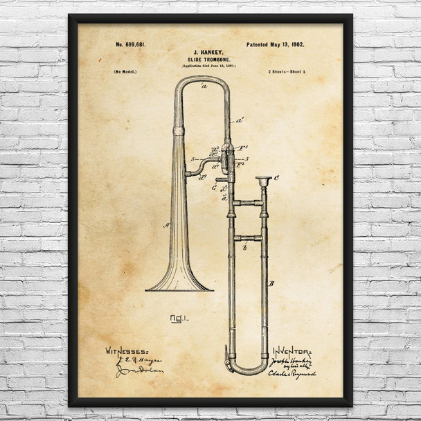 Slide Trombone Patent Wall Art