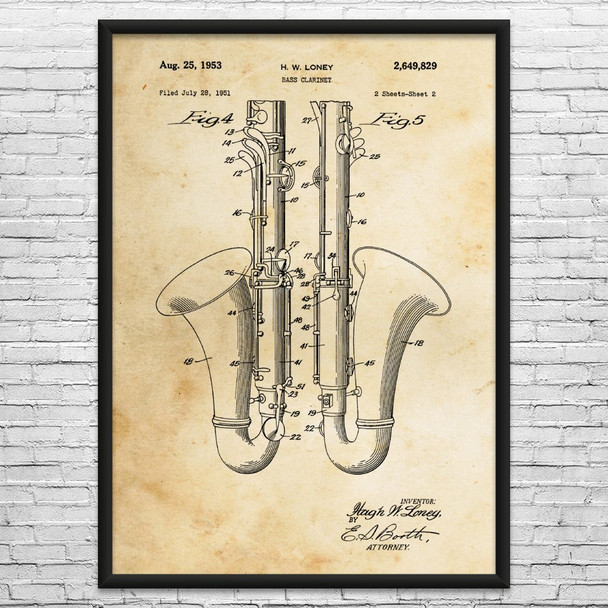 Bass Clarinet Patent Wall Art