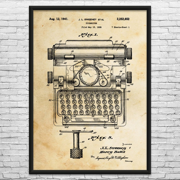 Sweeney Typewriter Patent Wall Art