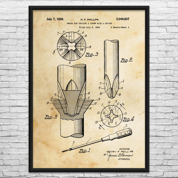 Phillips Head Screwdriver Patent Wall Art