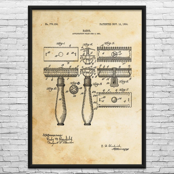 Shaving Razor Patent Wall Art