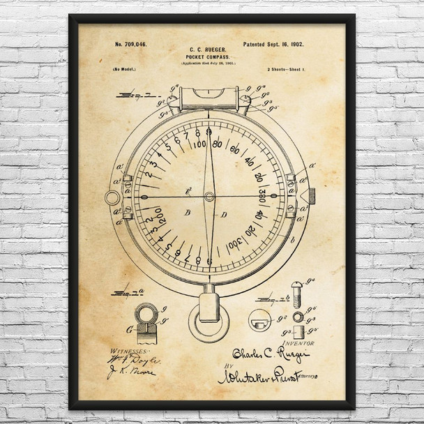 Pocket Compass Patent Wall Art