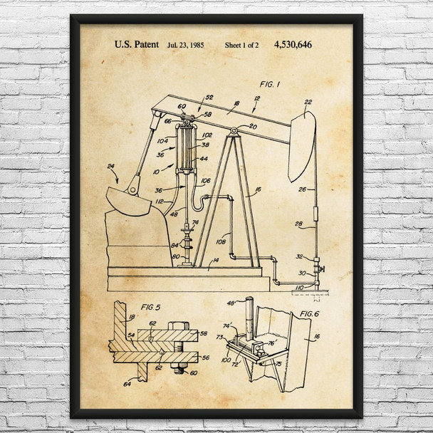 Oil Well Pump Jack Patent Wall Art