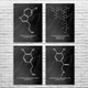 Neurotransmitter Molecules Wall Art Set of 4