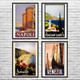 Italy Vintage Travel Art Set of 4