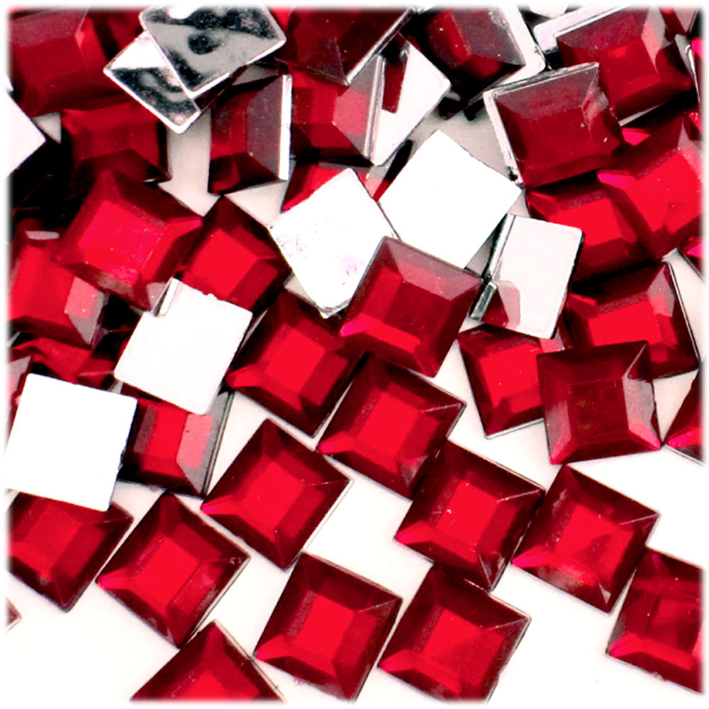 Rhinestones | Flatback | Square | 12mm | 144-pc | Ruby Red | Crafts Outlet
