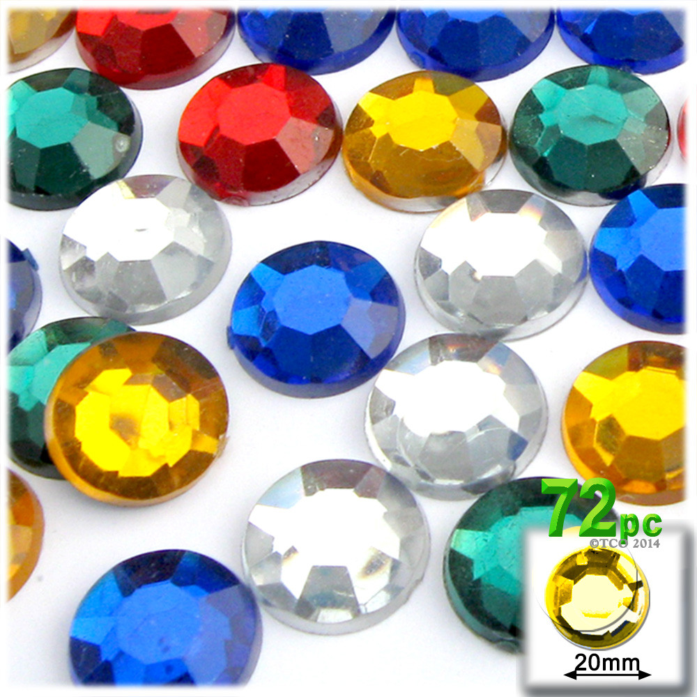 Rhinestones| Flatback| Round| 14mm| 72-pc| Jewel Tone Assortment| The ...