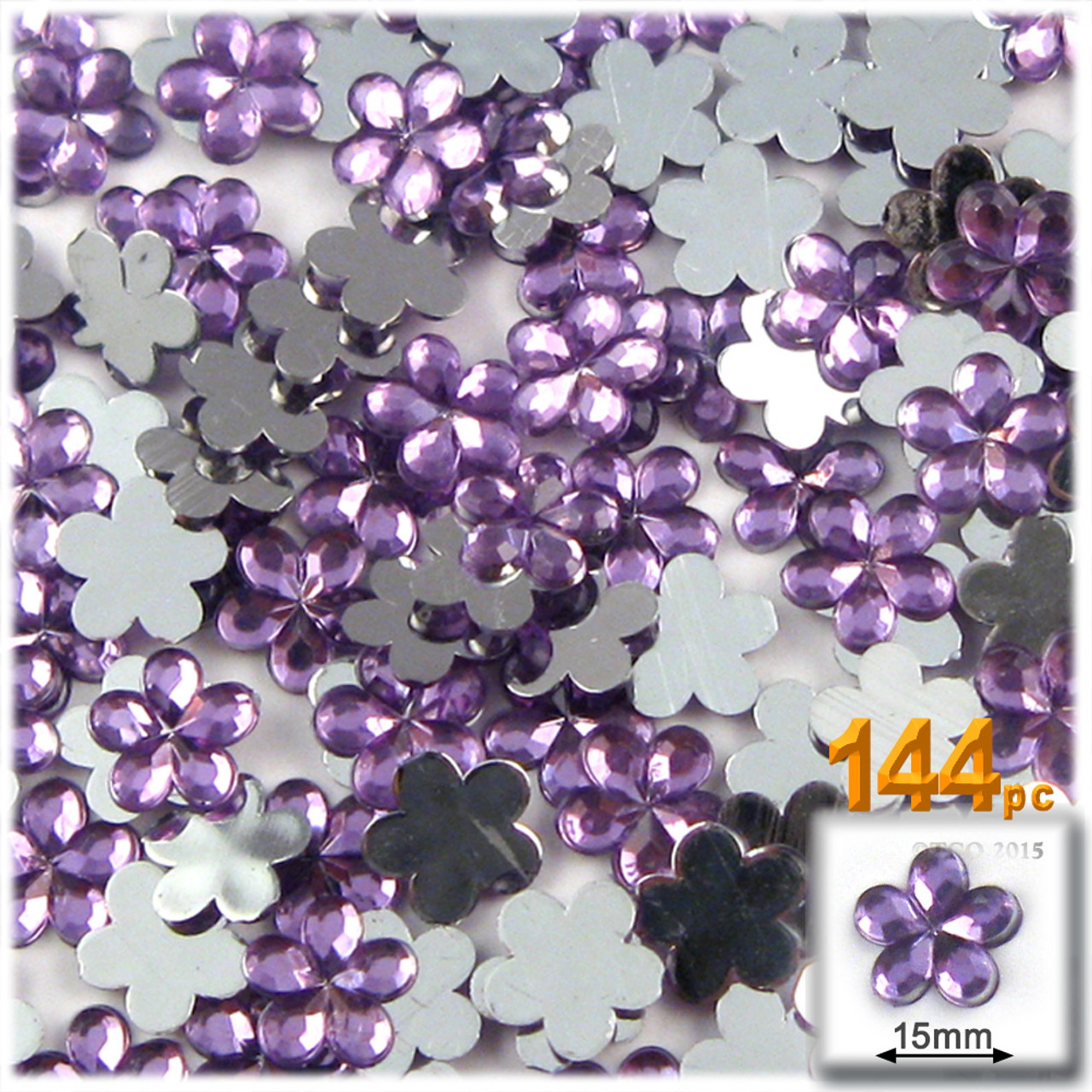 Rhinestones, Flatback, Flower, 15mm, 144-pc