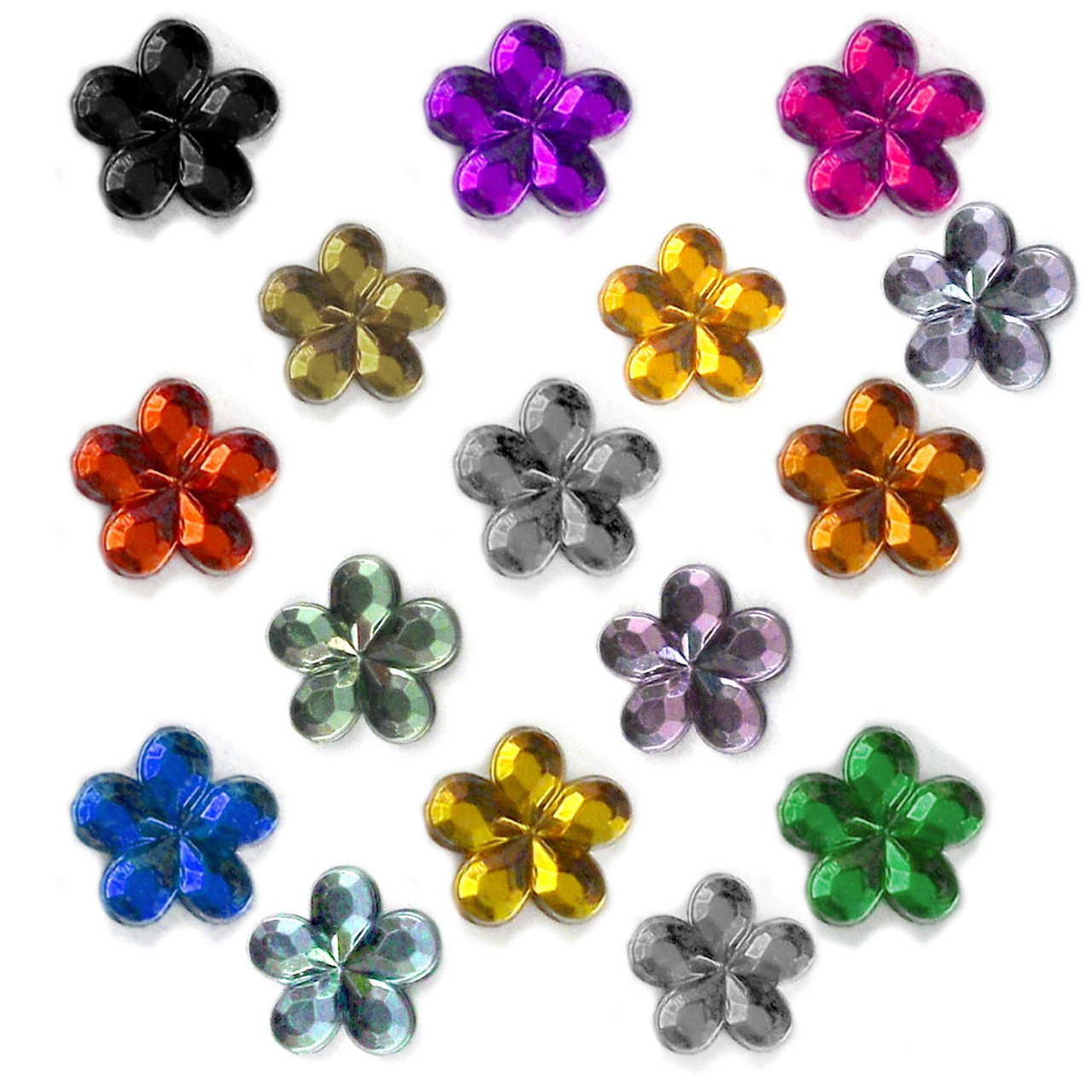 Flatback Rhinestones, Faceted Flower, 15mm, 144-pc, Mixed Colors