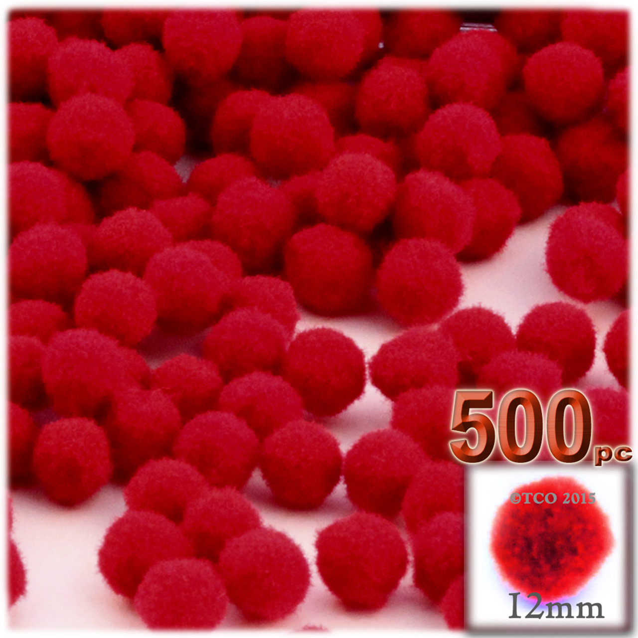 Pom Pom, 12mm, 500-pc, Red