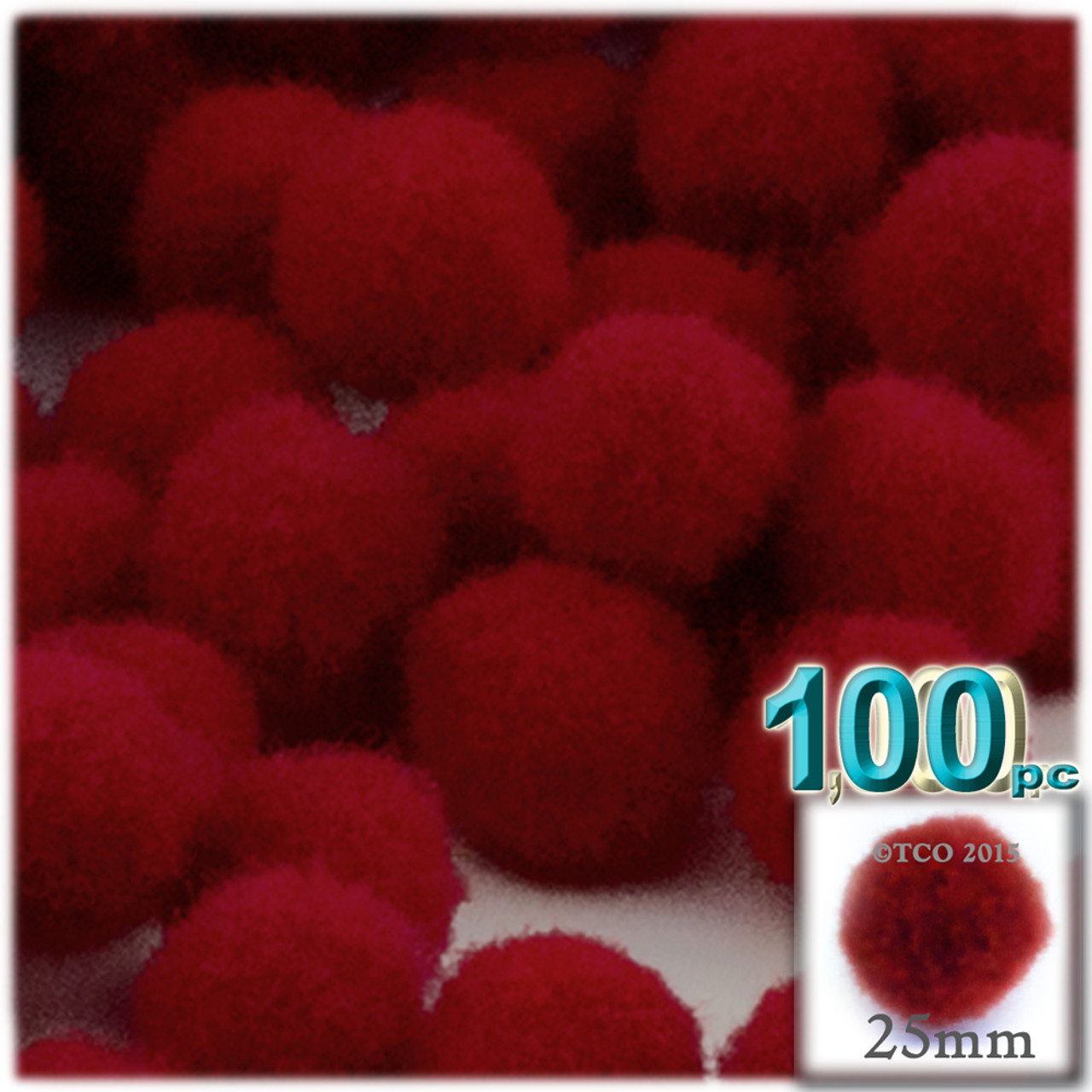 Acrylic Pom Pom | 25mm | 100-pc Dark Red Crafts Outlet