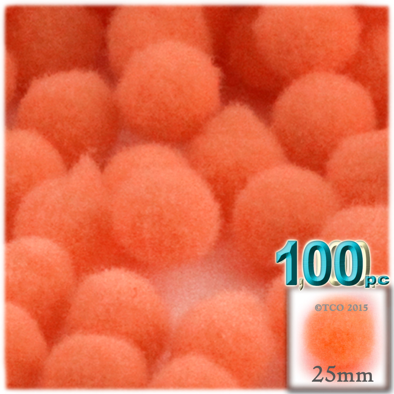 Acrylic Pom Pom, 25mm, 500-pc, Red