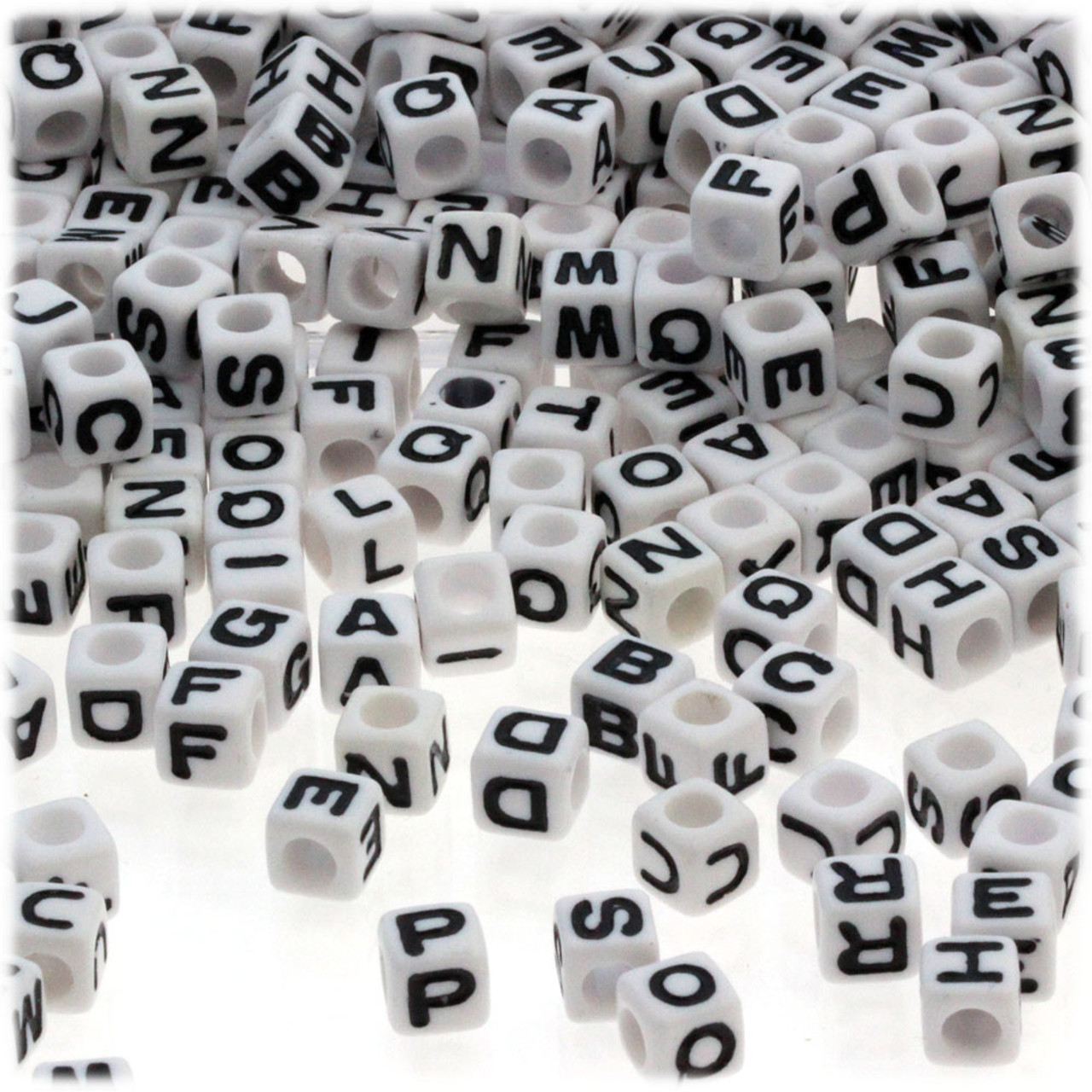 1000-pc Alphabet Beads, Cube 7mm, Black text