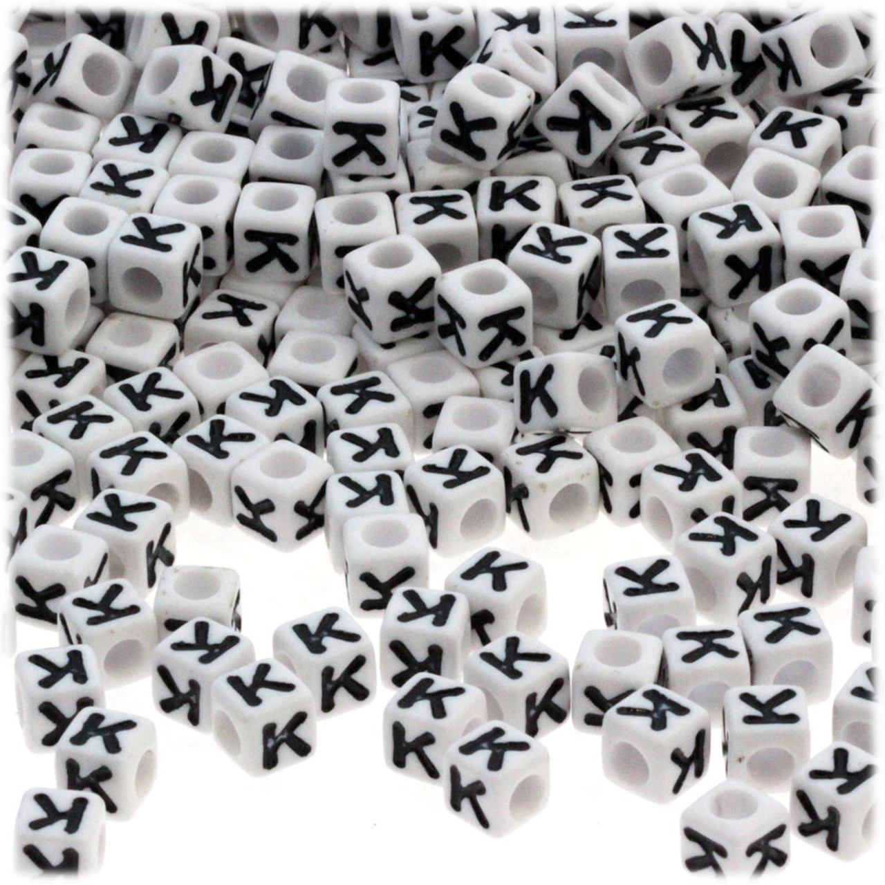 1000-pc Alphabet Beads, Cube 7mm, Black text