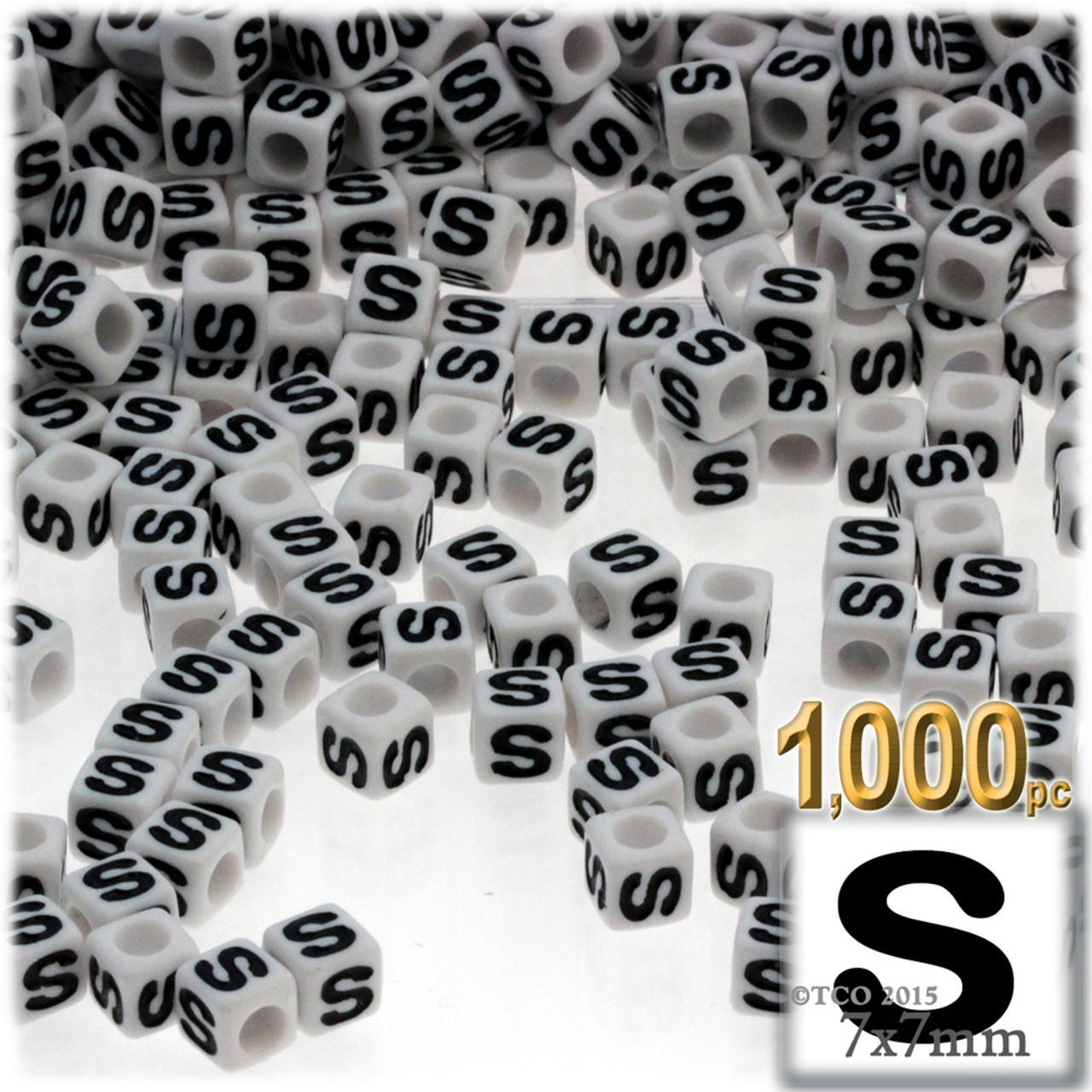 1000-pc Alphabet Beads, Cube 7mm, Black text