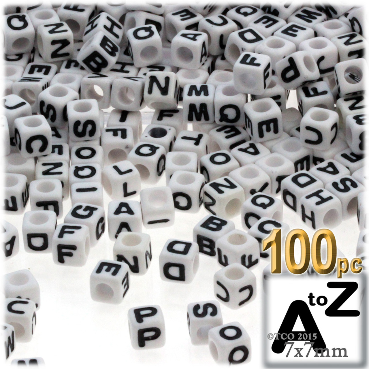 Alphabet Beads, Cube Opaque, 7mm, White, 100-pc, All Letters