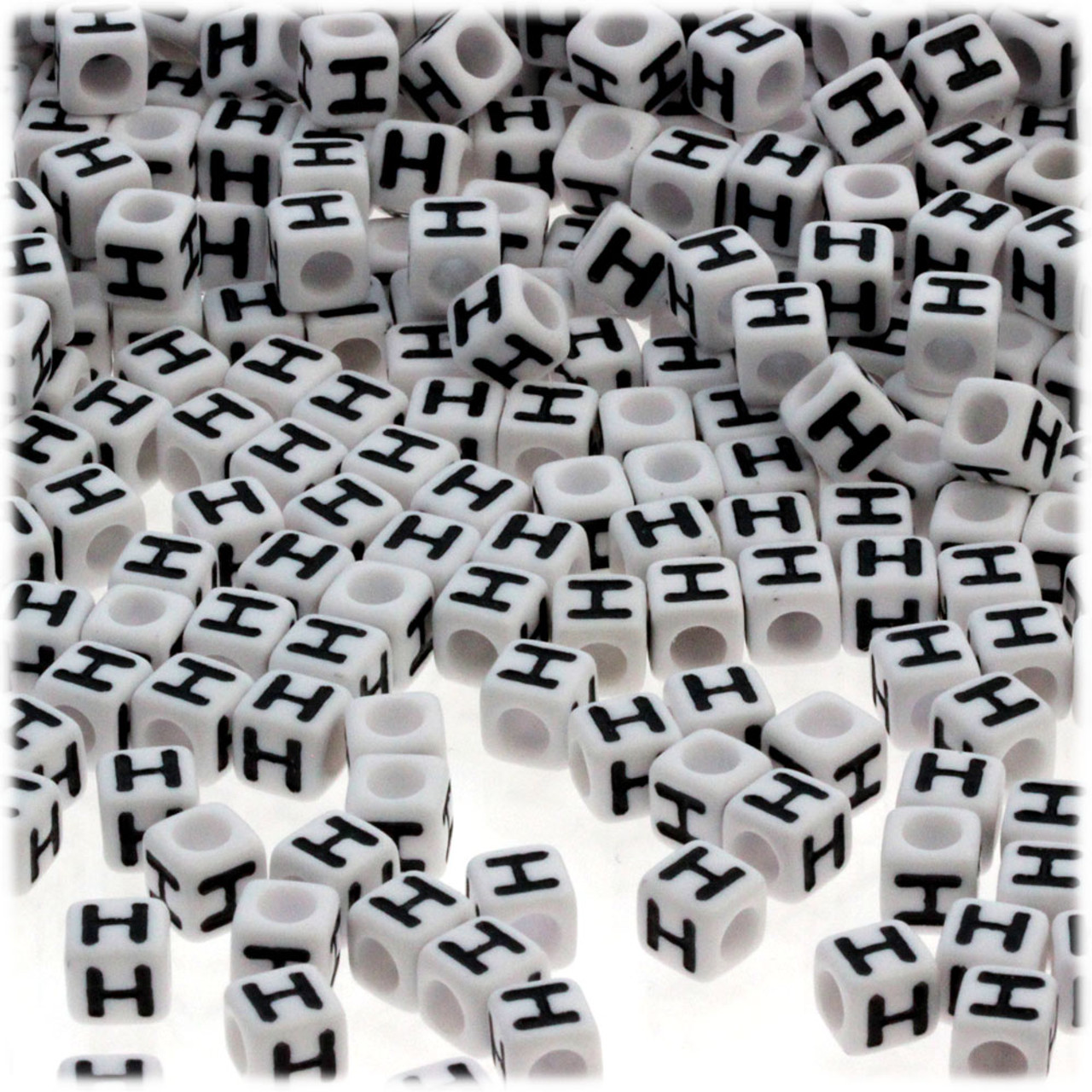 100-pc Alphabet Beads, Cube 7mm, Black text