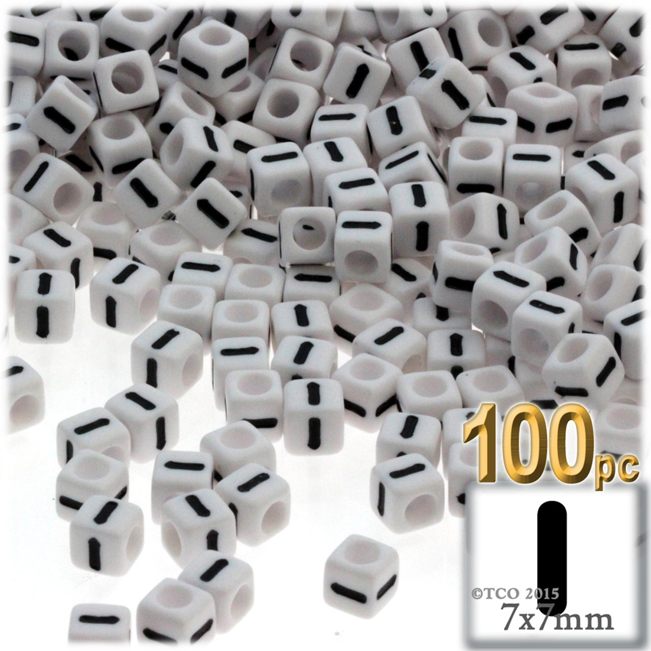 100-pc Alphabet Beads, Cube 7mm, Black text