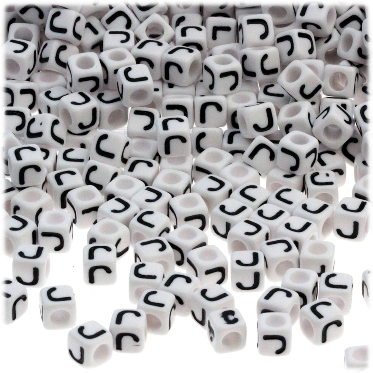 100-pc Alphabet Beads, Cube 7mm, Black text