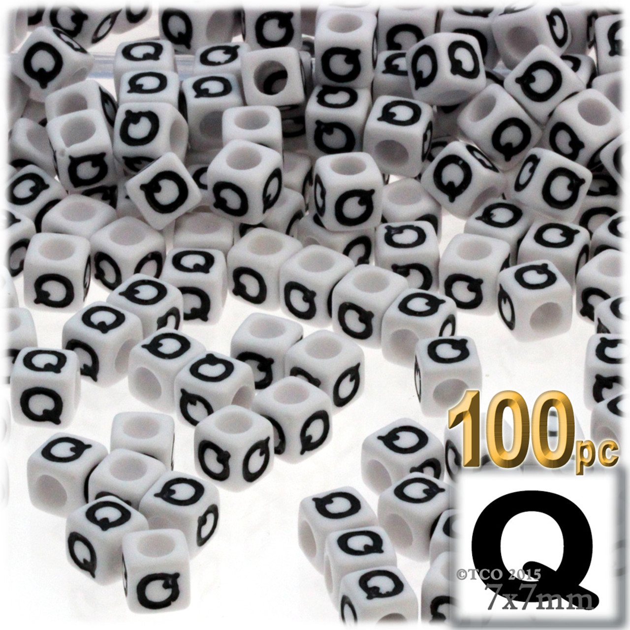 100-pc Alphabet Beads, Cube 7mm, Black text