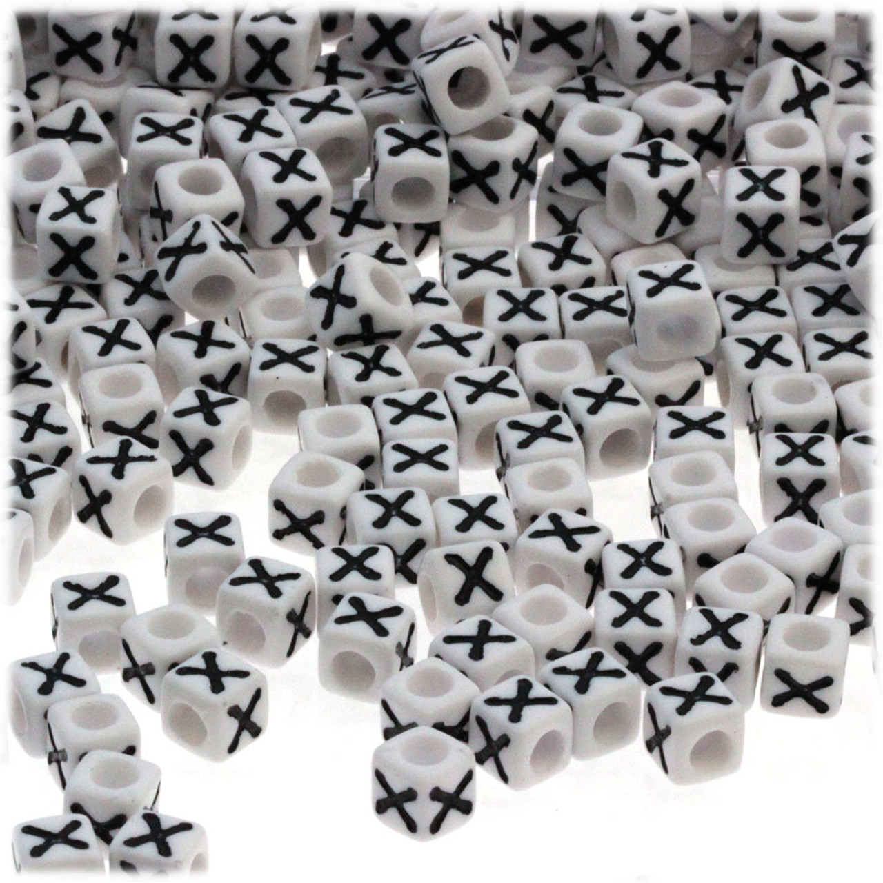 100-pc Alphabet Beads, Cube 7mm, Black text