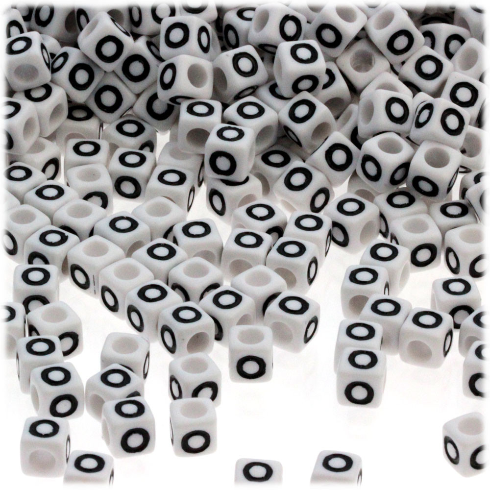25-pc Alphabet Beads | Cube 7mm | Black text | Letter O