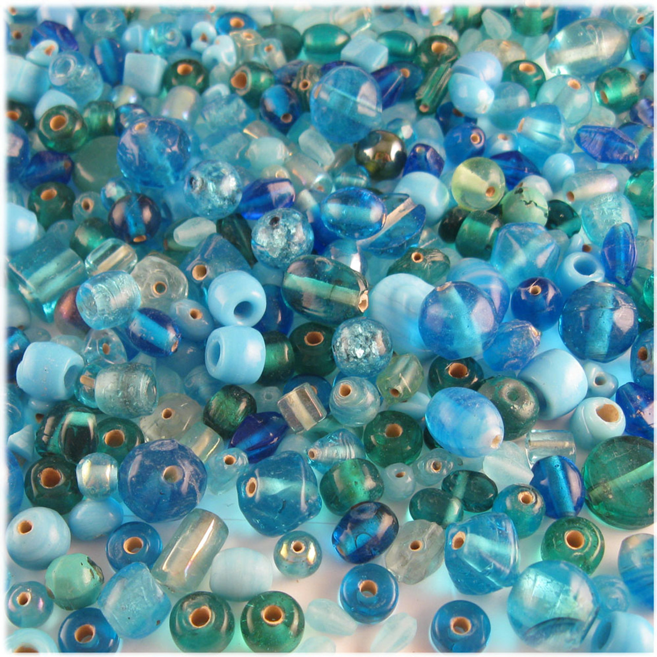 Glass Beads, assorted shapes, 6-12mm, 1-oz, Light Blue