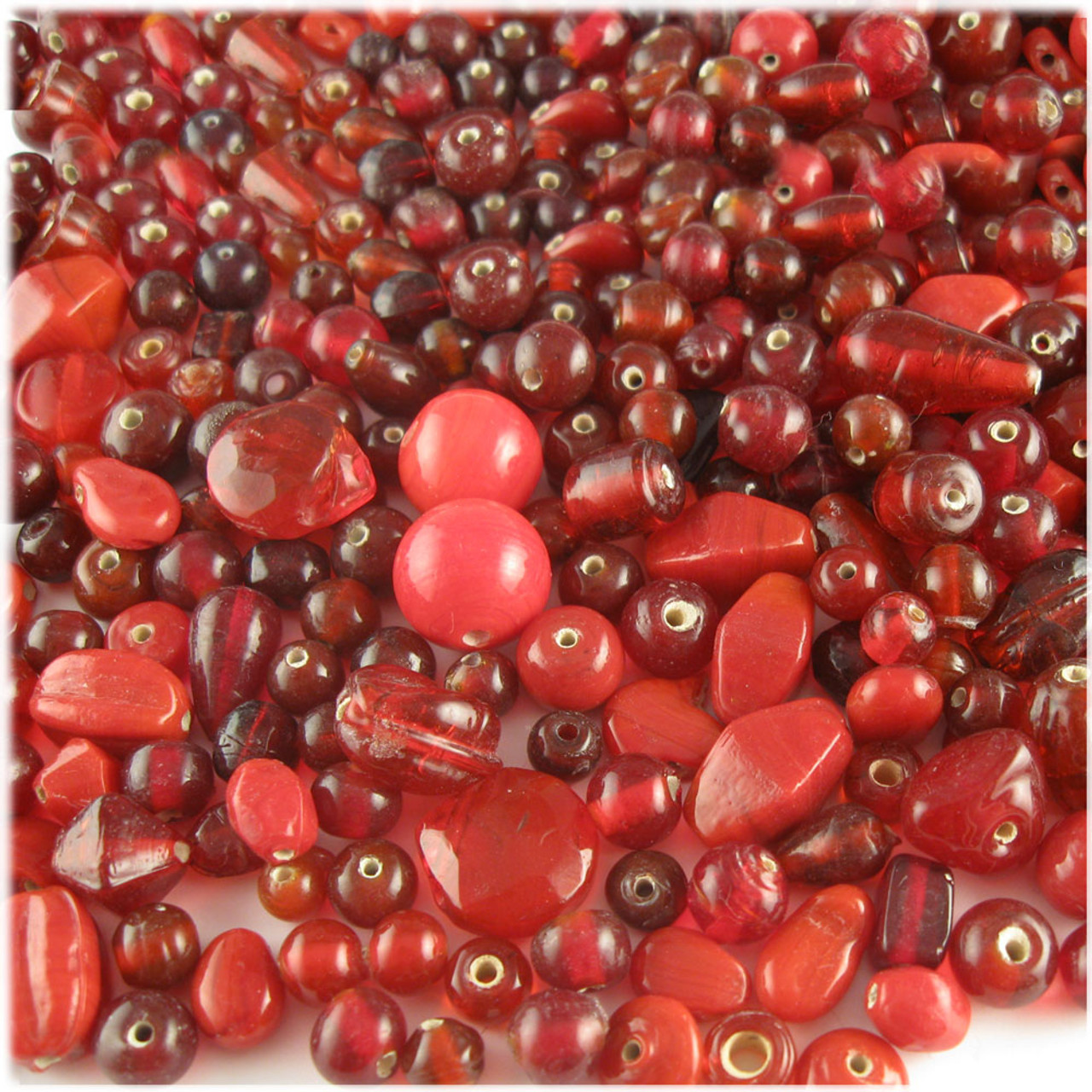 The Crafts Outlet Glass Beads, Assorted Shapes, 6-12mm, 8-oz, Red