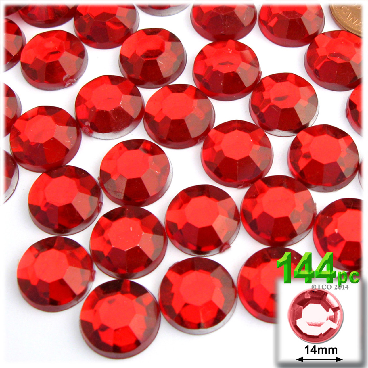  Briskbloom 40MM Large Flatback Rhinestones, 8PCS Red