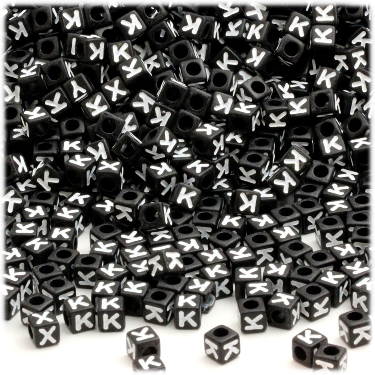1000-pc Alphabet Beads, Cube 7mm, Black text
