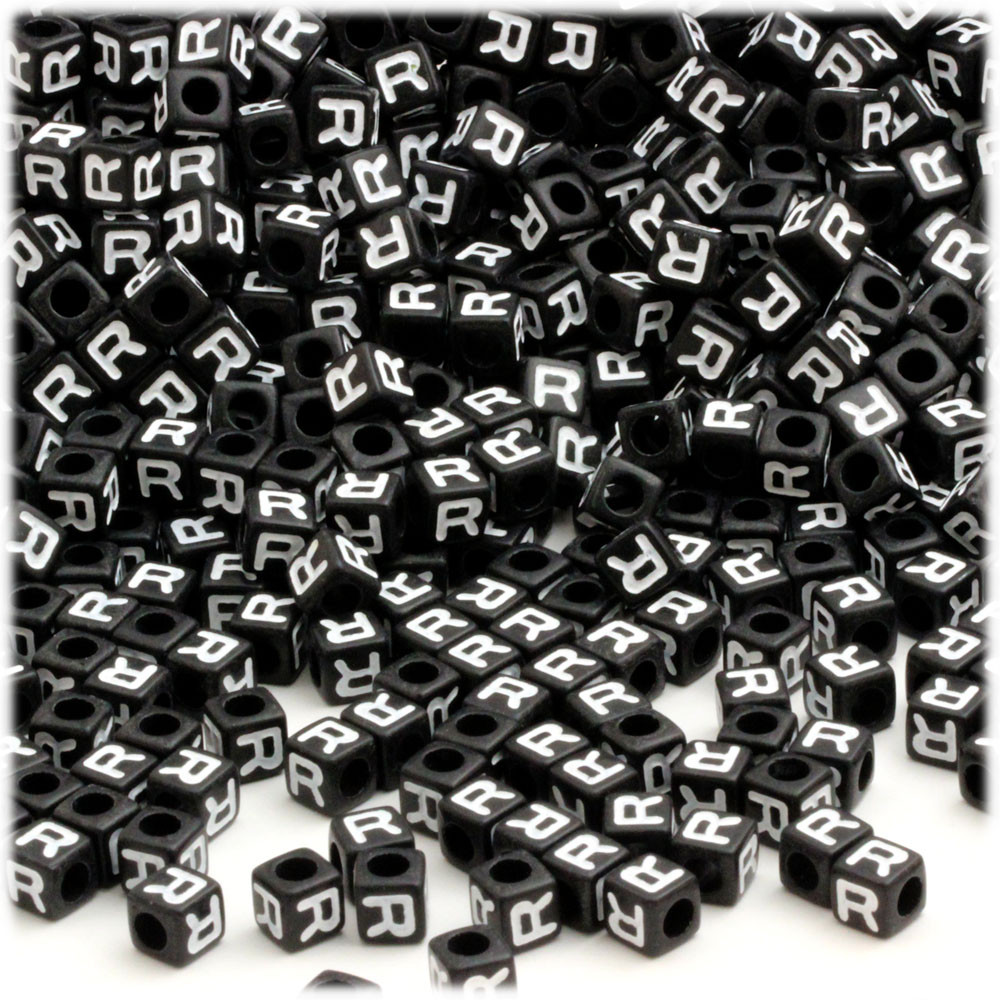 1000-pc Alphabet Beads | Cube 7mm | Black text | Letter R